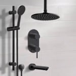 Remer TSR72 Matte Black Tub and Shower Set With 8 Inch Rain Ceiling Shower Head and Hand Shower